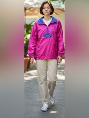 Vintage Columbia pink & purple pullover windbreaker jacket size medium